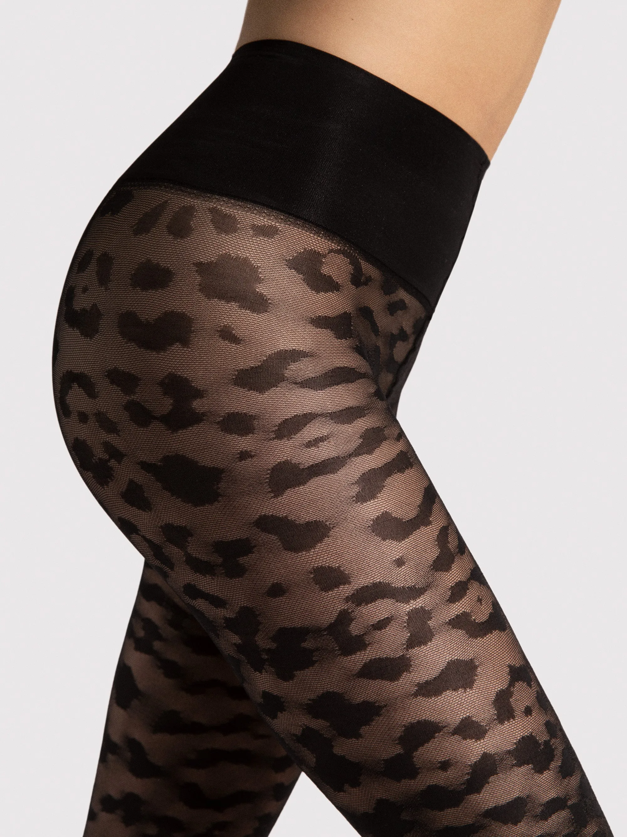 FiORE Echo 30 Denier Leopard Patterned Control Top Tights