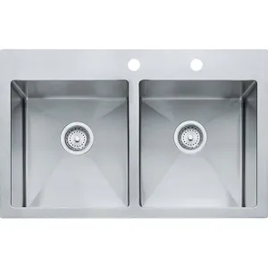 FRANKE Vector HF3322-2 Kitchen Sink, 22 in OAW, 9 in OAH, 33 in OAD, Stainless Steel, Polished Satin, Top Mounting