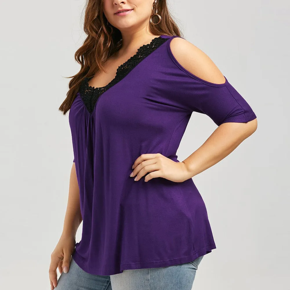 Funki Buys | Shirts | Women's Plus Lace Trim Open Sleeve Top