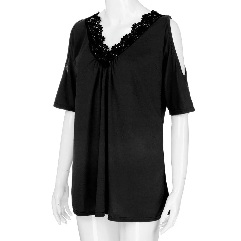 Funki Buys | Shirts | Women's Plus Lace Trim Open Sleeve Top