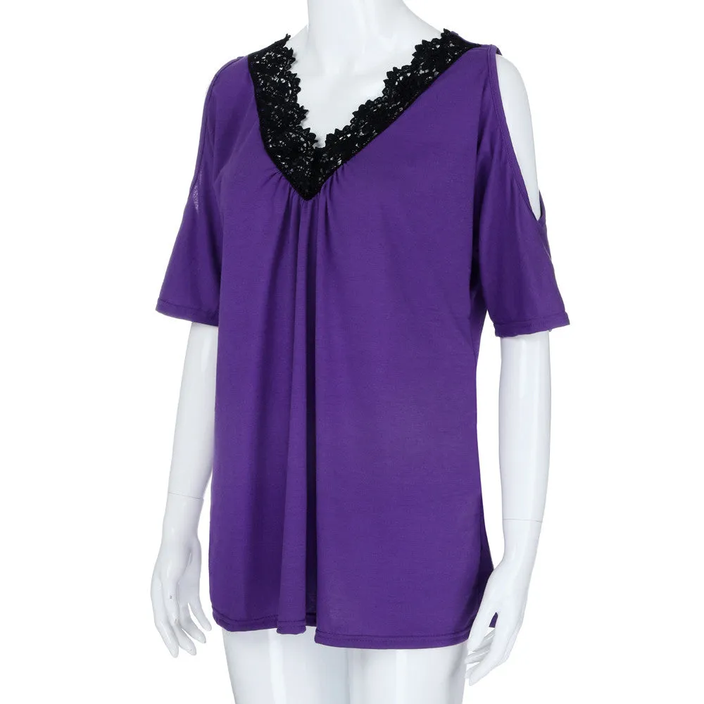 Funki Buys | Shirts | Women's Plus Lace Trim Open Sleeve Top