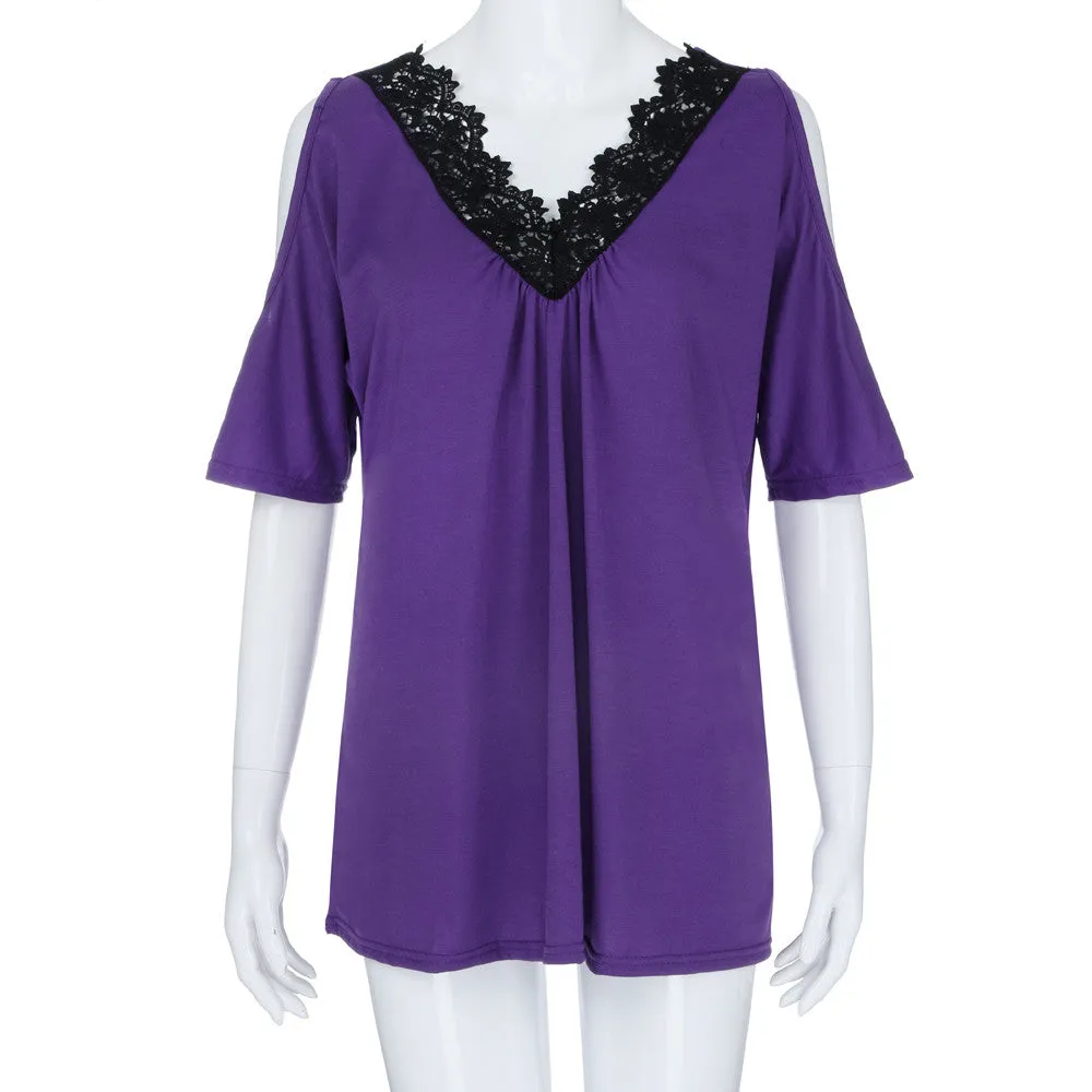 Funki Buys | Shirts | Women's Plus Lace Trim Open Sleeve Top