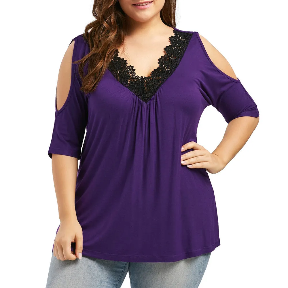 Funki Buys | Shirts | Women's Plus Lace Trim Open Sleeve Top