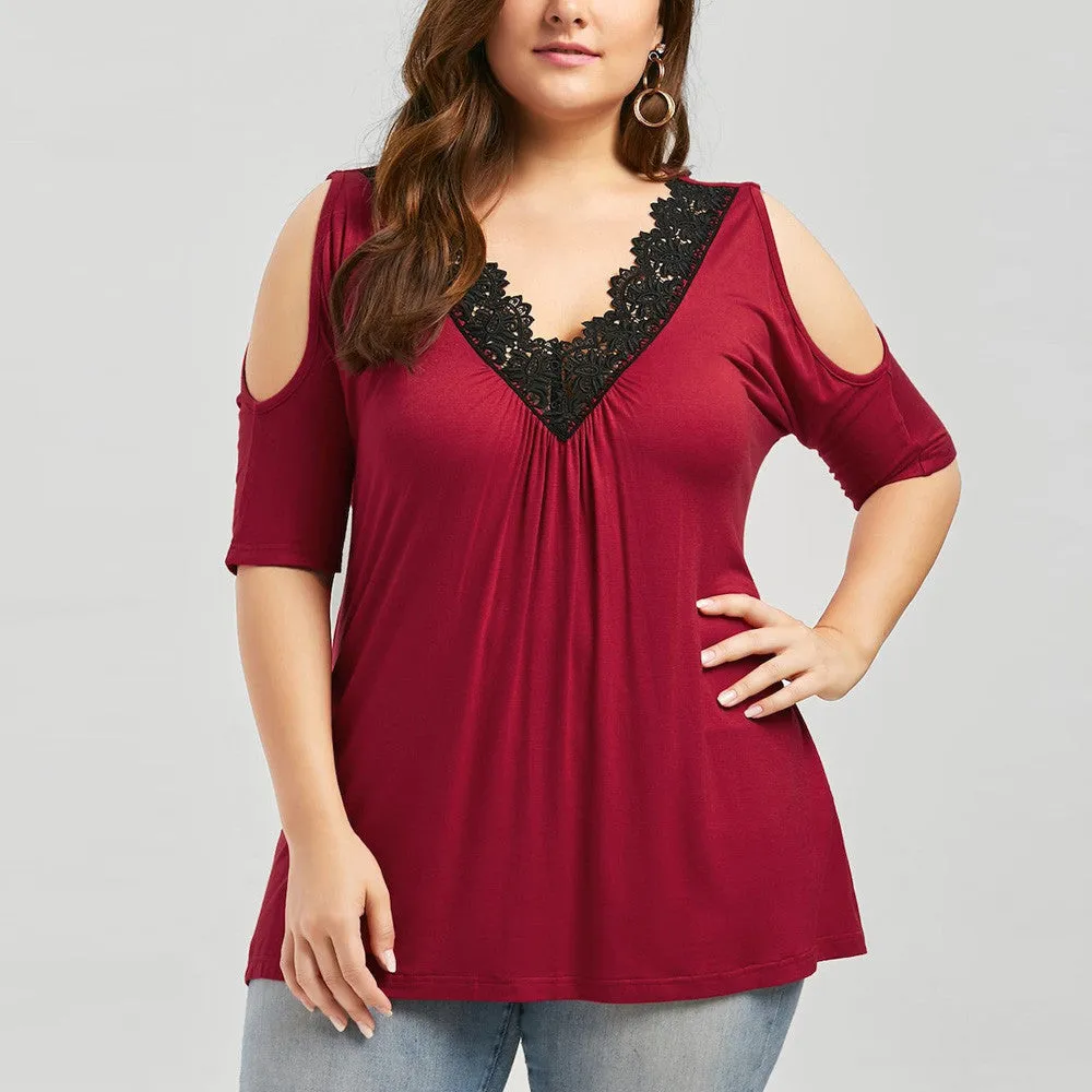 Funki Buys | Shirts | Women's Plus Lace Trim Open Sleeve Top