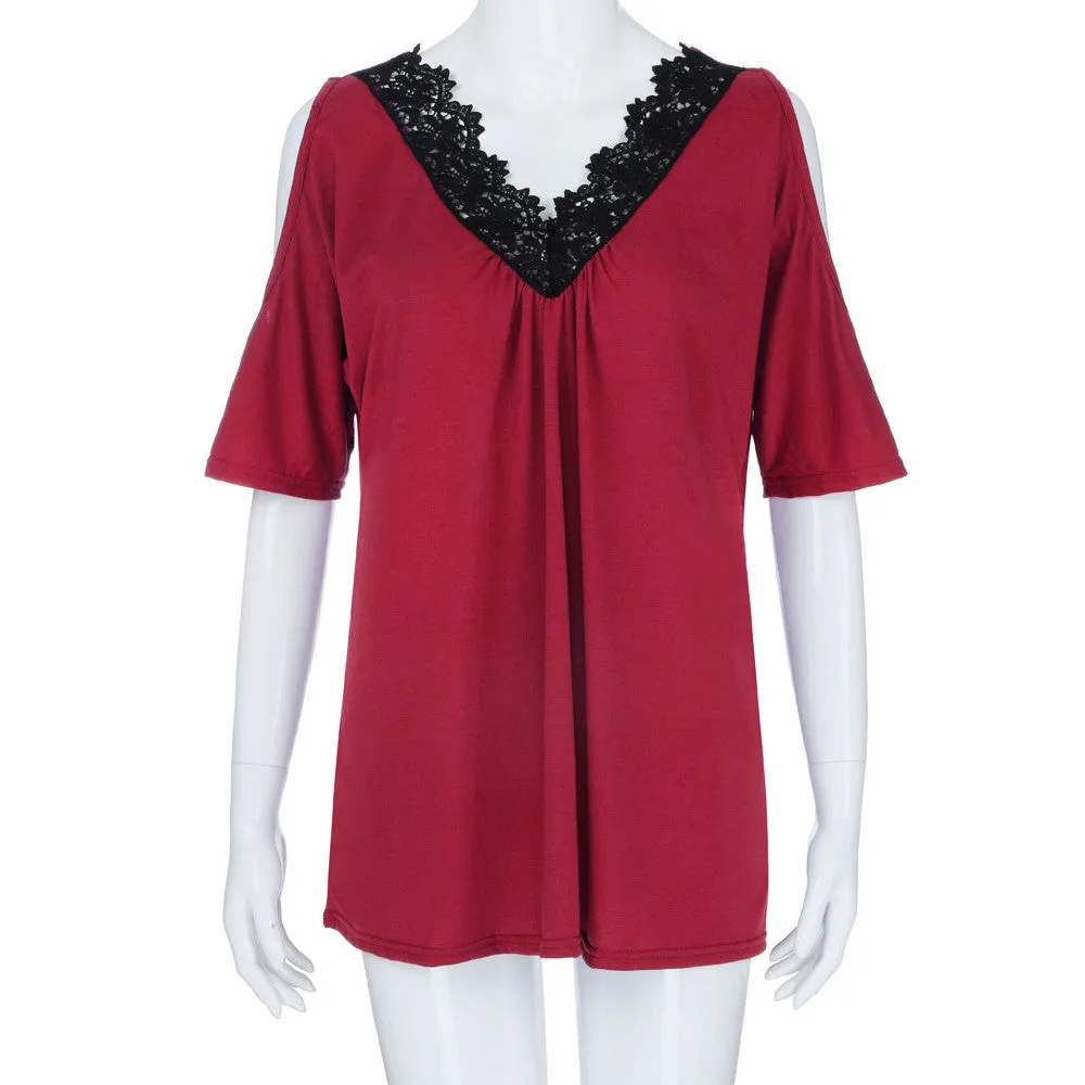 Funki Buys | Shirts | Women's Plus Lace Trim Open Sleeve Top