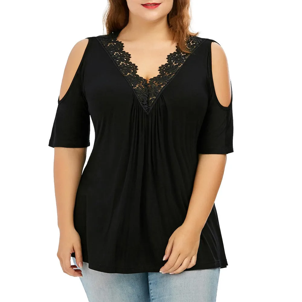 Funki Buys | Shirts | Women's Plus Lace Trim Open Sleeve Top