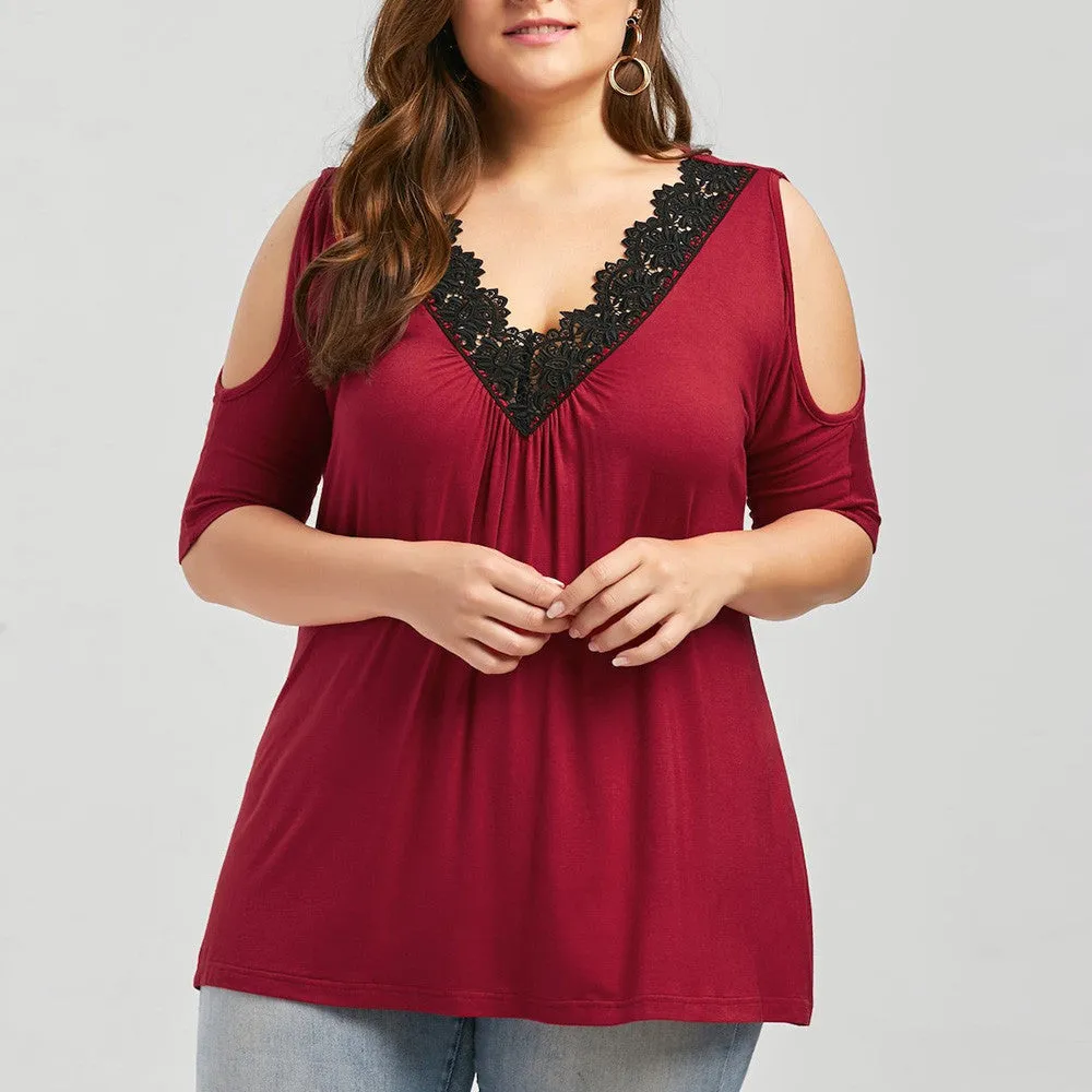 Funki Buys | Shirts | Women's Plus Lace Trim Open Sleeve Top