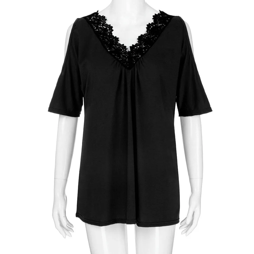 Funki Buys | Shirts | Women's Plus Lace Trim Open Sleeve Top