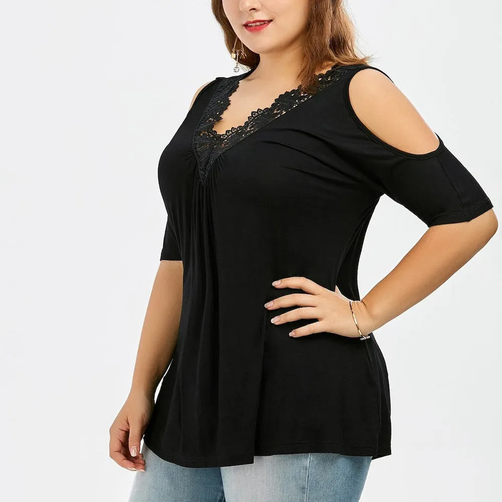 Funki Buys | Shirts | Women's Plus Lace Trim Open Sleeve Top