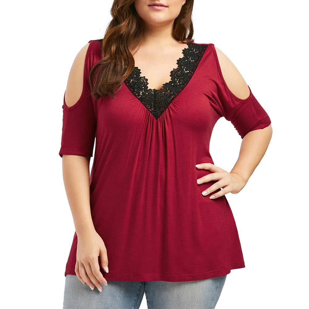 Funki Buys | Shirts | Women's Plus Lace Trim Open Sleeve Top