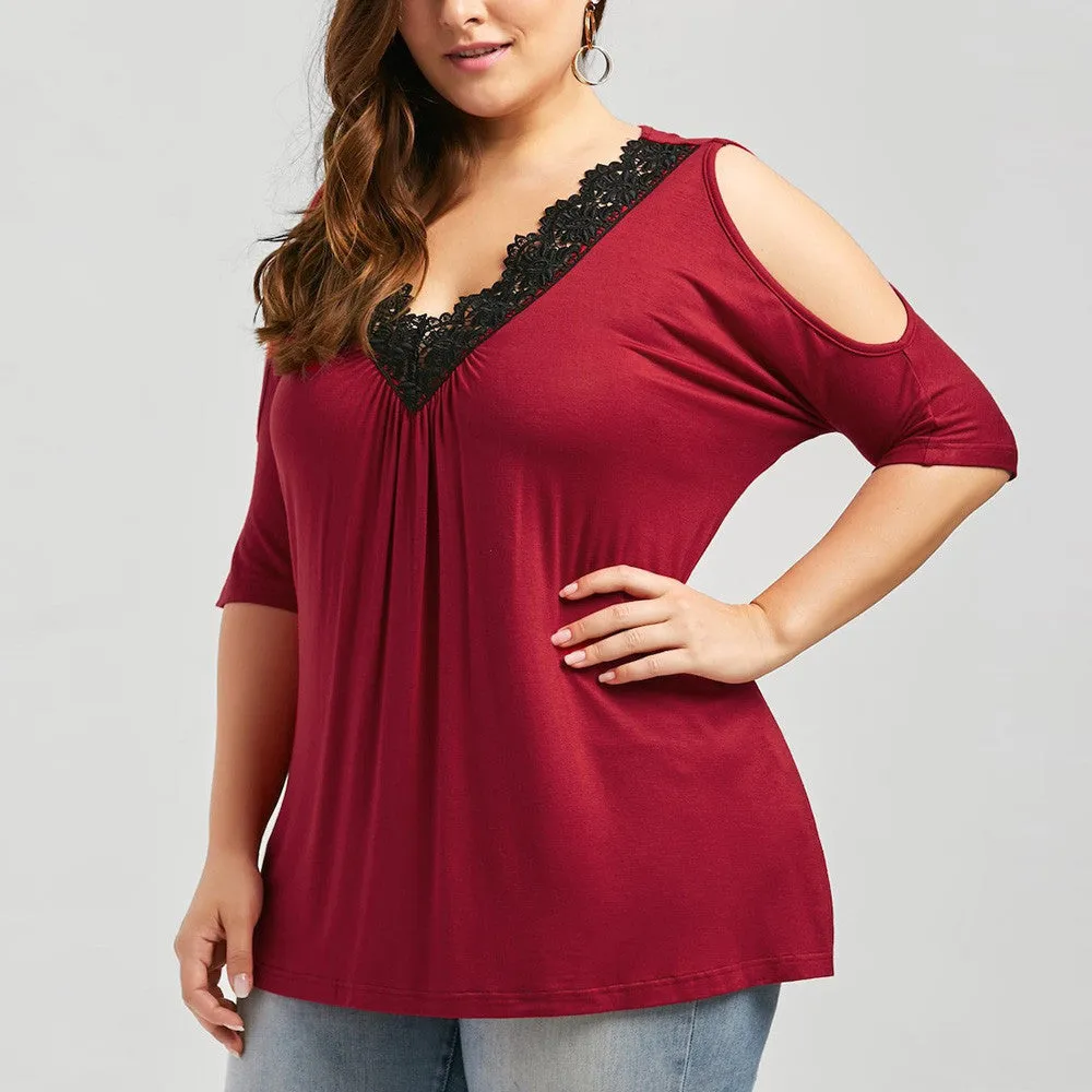 Funki Buys | Shirts | Women's Plus Lace Trim Open Sleeve Top