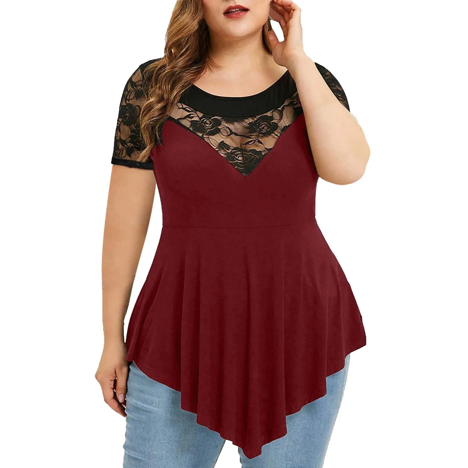 Funki Buys | Shirts | Women's Plus Size 4XL Floral Lace Tunic Blouse