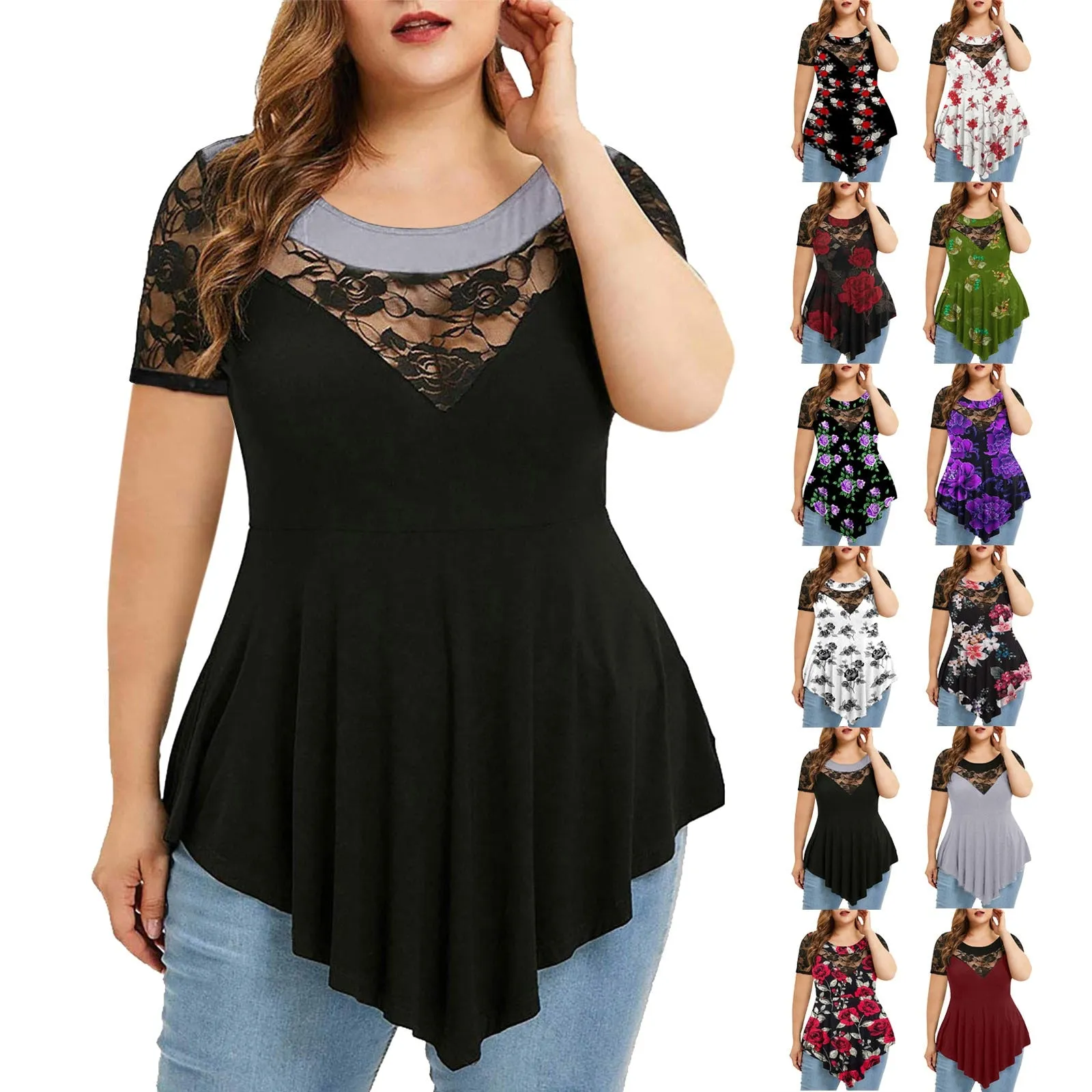 Funki Buys | Shirts | Women's Plus Size 4XL Floral Lace Tunic Blouse