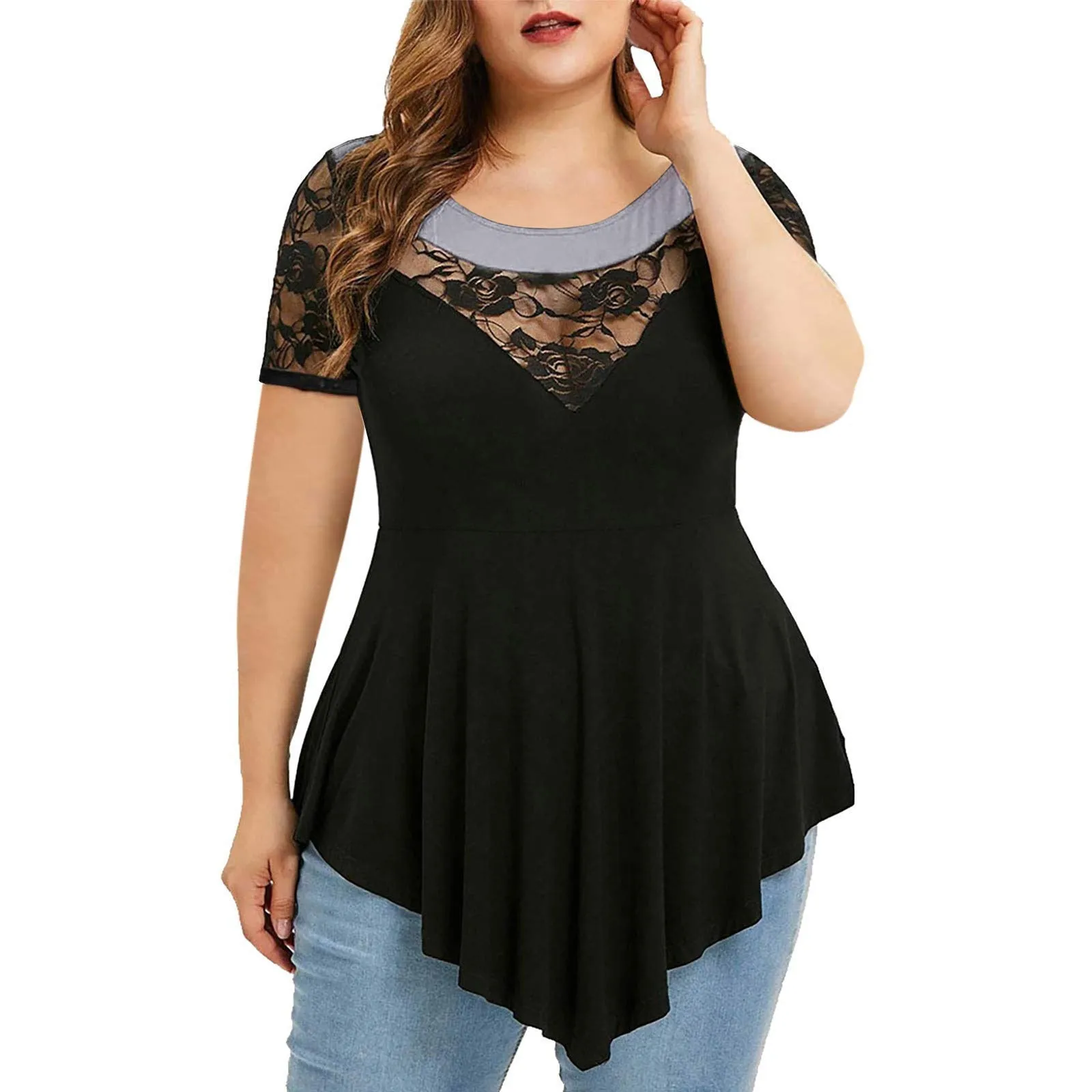 Funki Buys | Shirts | Women's Plus Size 4XL Floral Lace Tunic Blouse