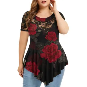 Funki Buys | Shirts | Women's Plus Size 4XL Floral Lace Tunic Blouse