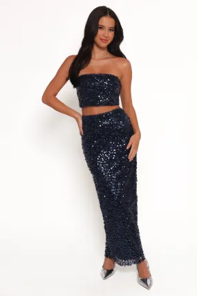 Glissy Sequin Skirt Set - Navy