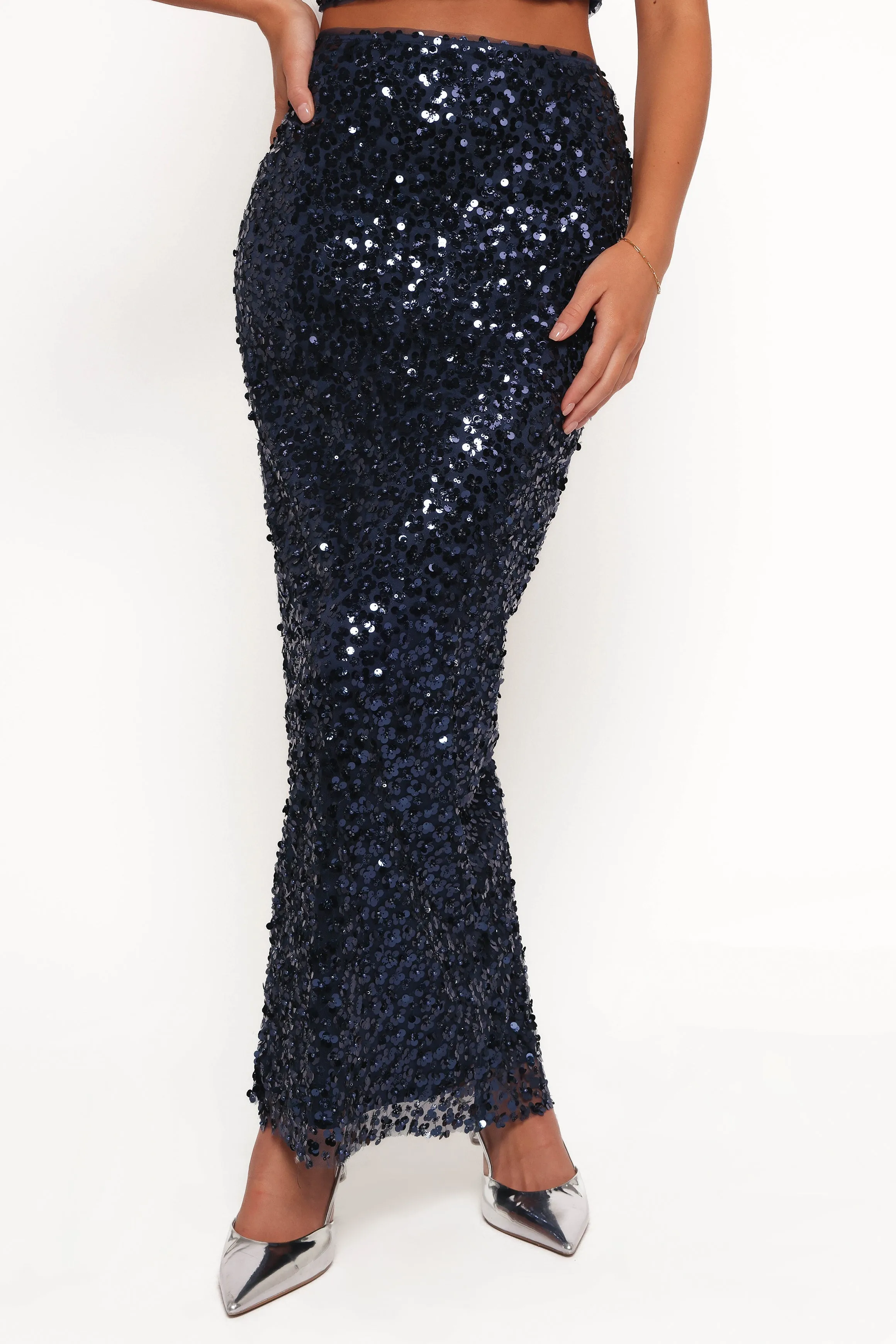 Glissy Sequin Skirt Set - Navy