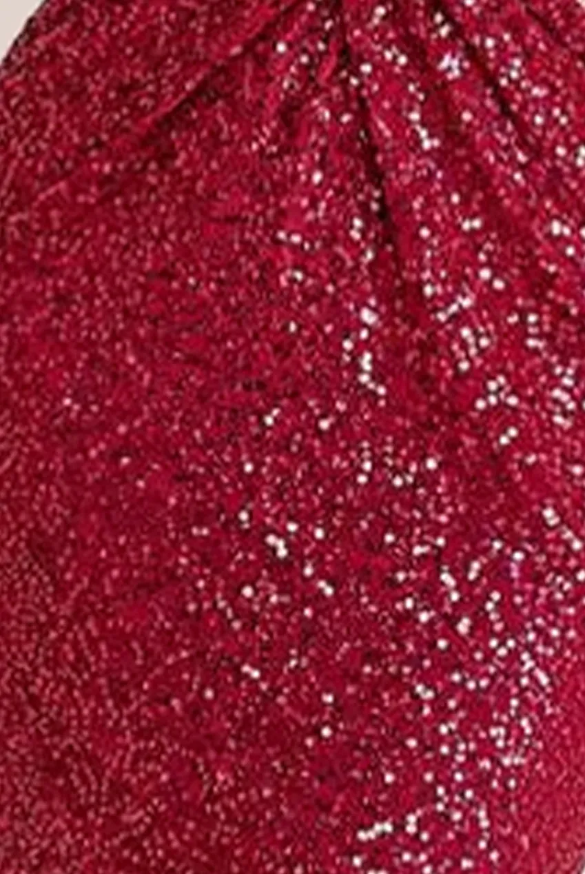 Goddiva Twisted Front Sequin Maxi - Burgundy