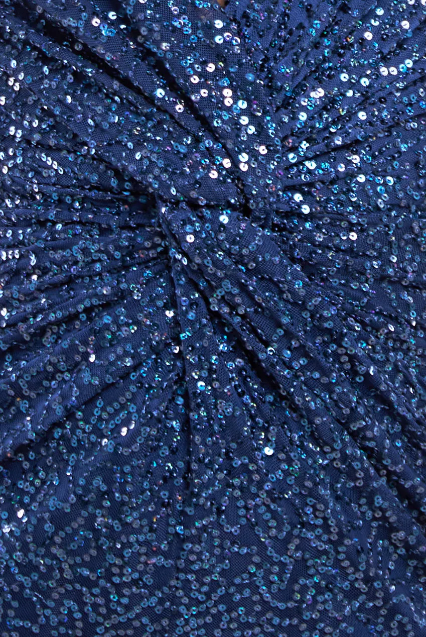 Goddiva Twisted Front Sequin Maxi Dress - Navy