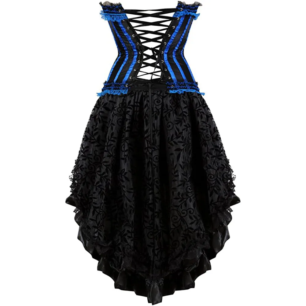 Gothic Striped Corset with Fluffy Pleated Layered Tutu Skirt