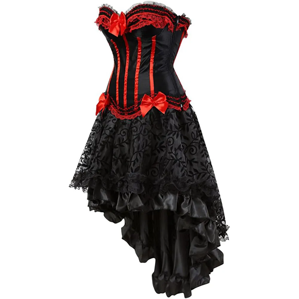 Gothic Striped Corset with Fluffy Pleated Layered Tutu Skirt