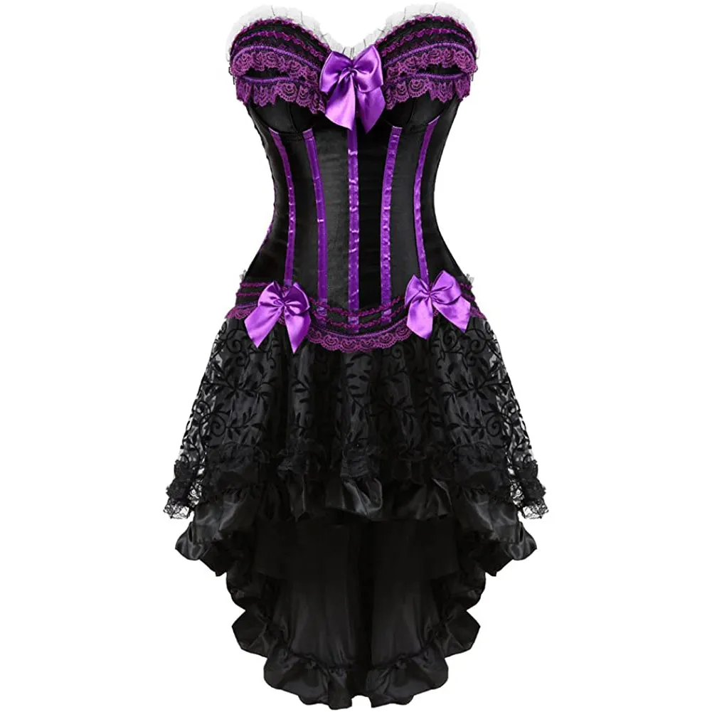 Gothic Striped Corset with Fluffy Pleated Layered Tutu Skirt