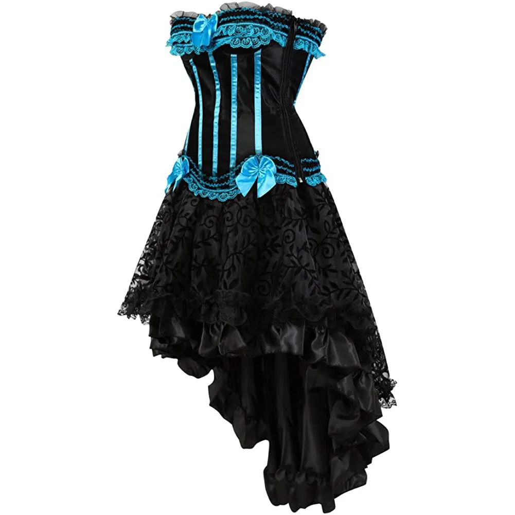 Gothic Striped Corset with Fluffy Pleated Layered Tutu Skirt