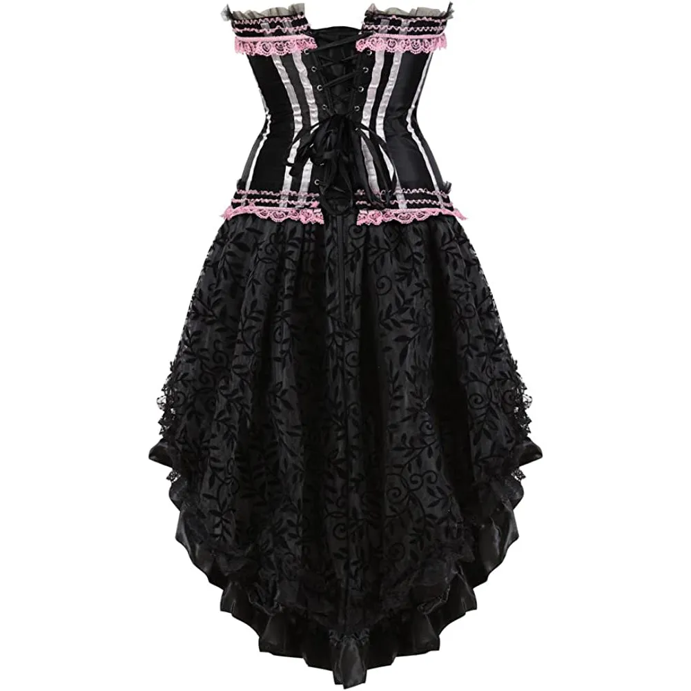 Gothic Striped Corset with Fluffy Pleated Layered Tutu Skirt