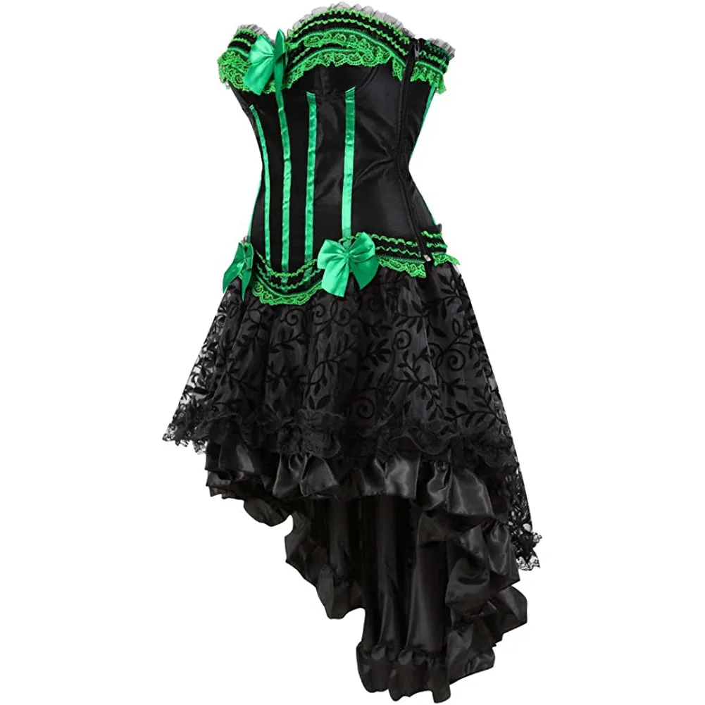 Gothic Striped Corset with Fluffy Pleated Layered Tutu Skirt