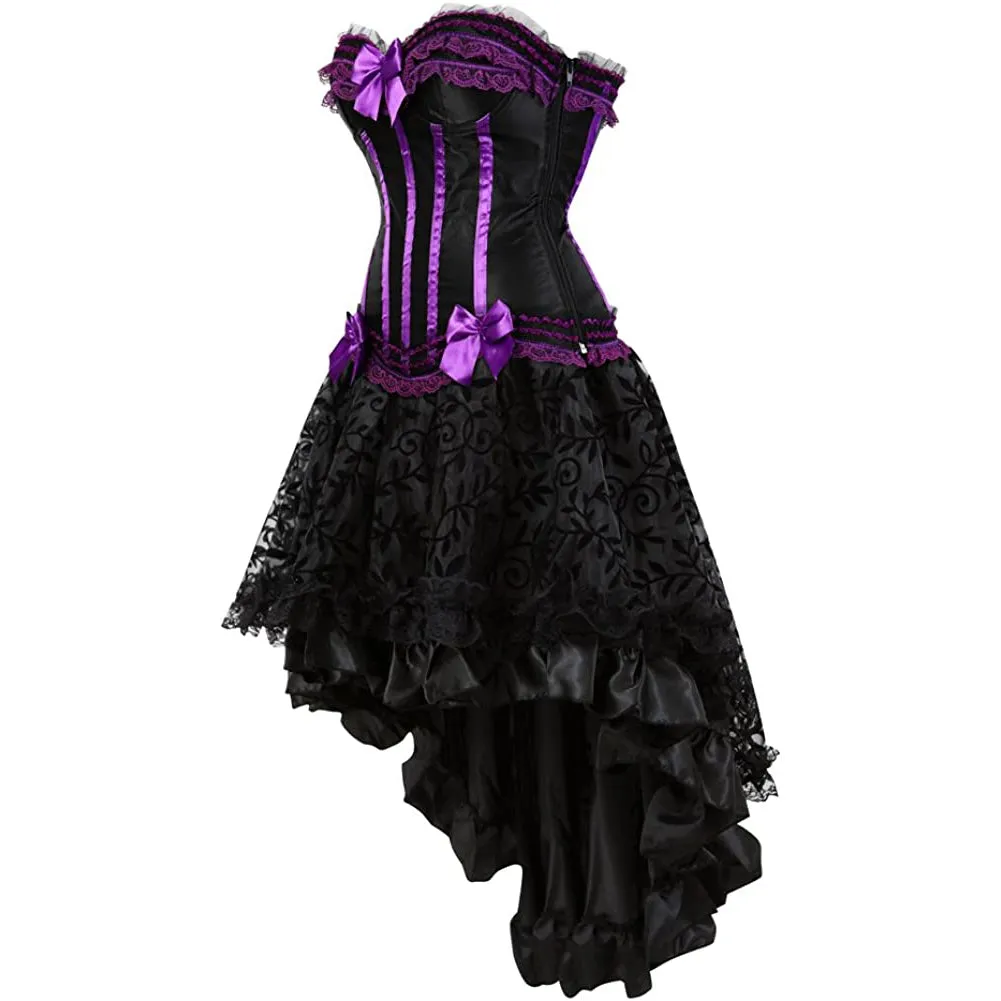 Gothic Striped Corset with Fluffy Pleated Layered Tutu Skirt