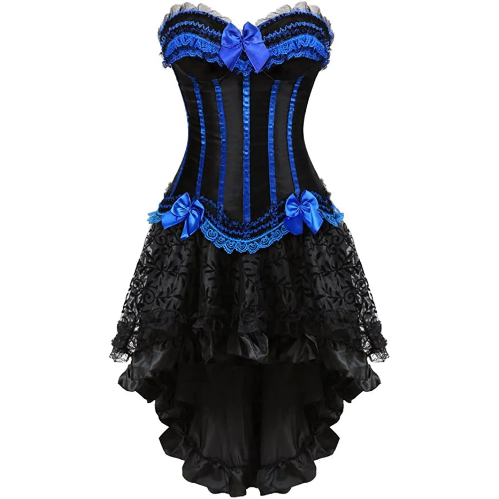 Gothic Striped Corset with Fluffy Pleated Layered Tutu Skirt