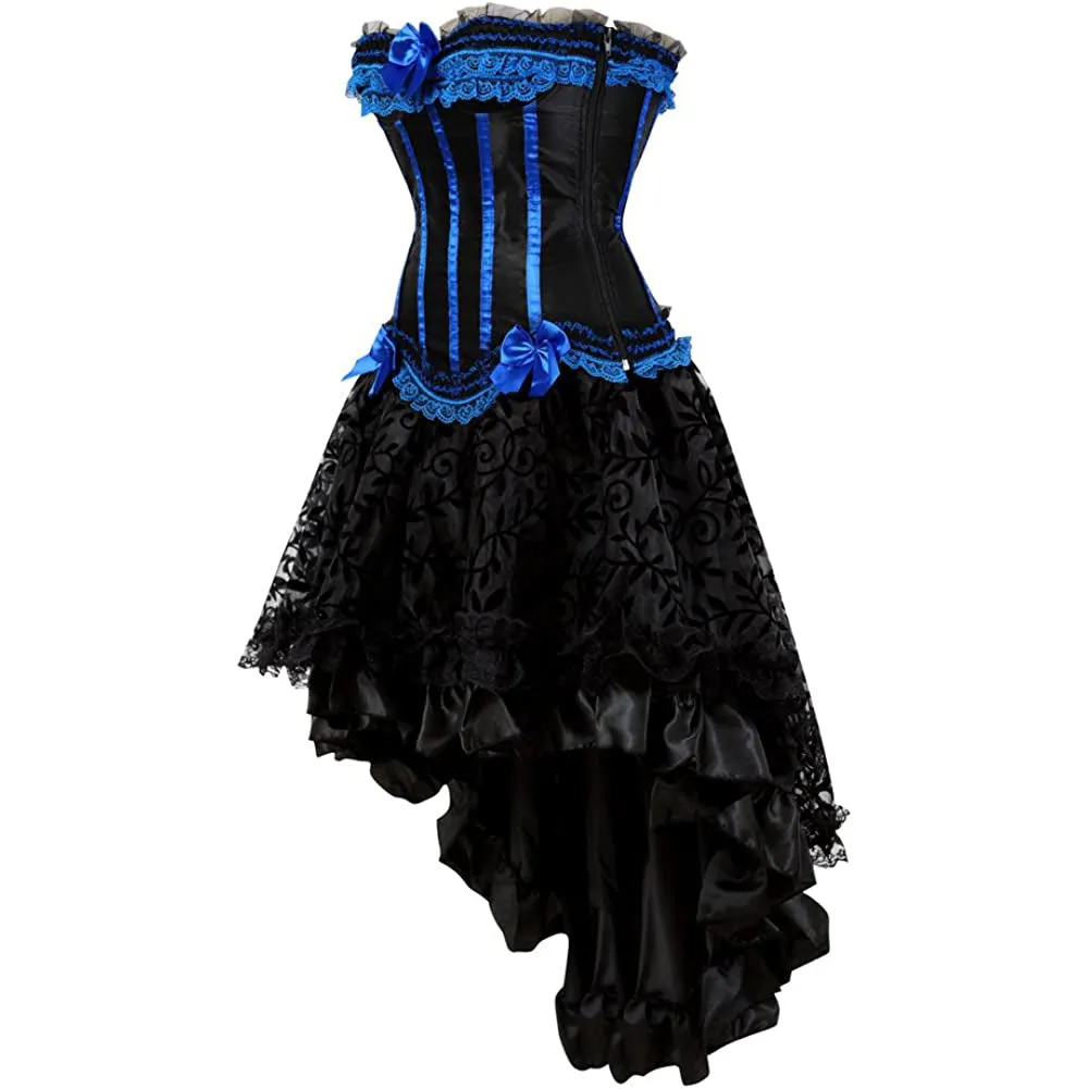 Gothic Striped Corset with Fluffy Pleated Layered Tutu Skirt