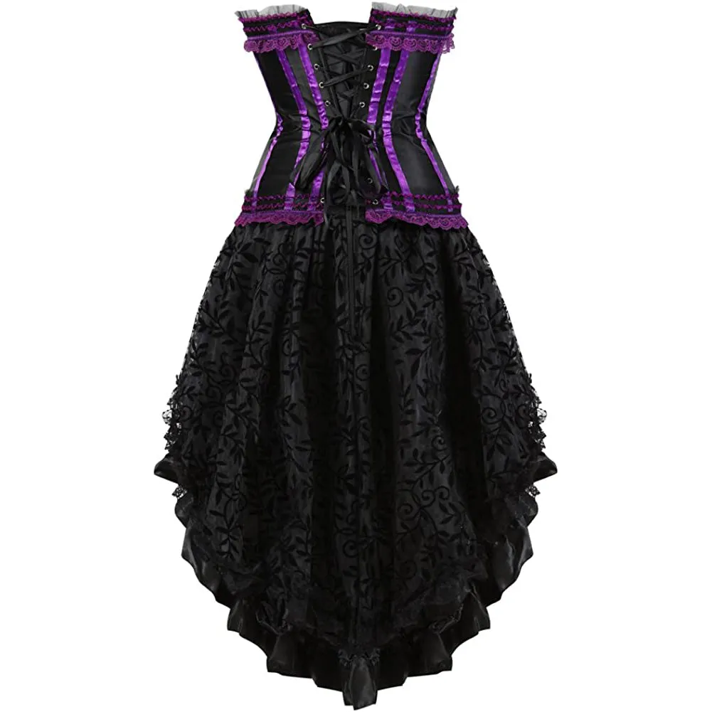 Gothic Striped Corset with Fluffy Pleated Layered Tutu Skirt