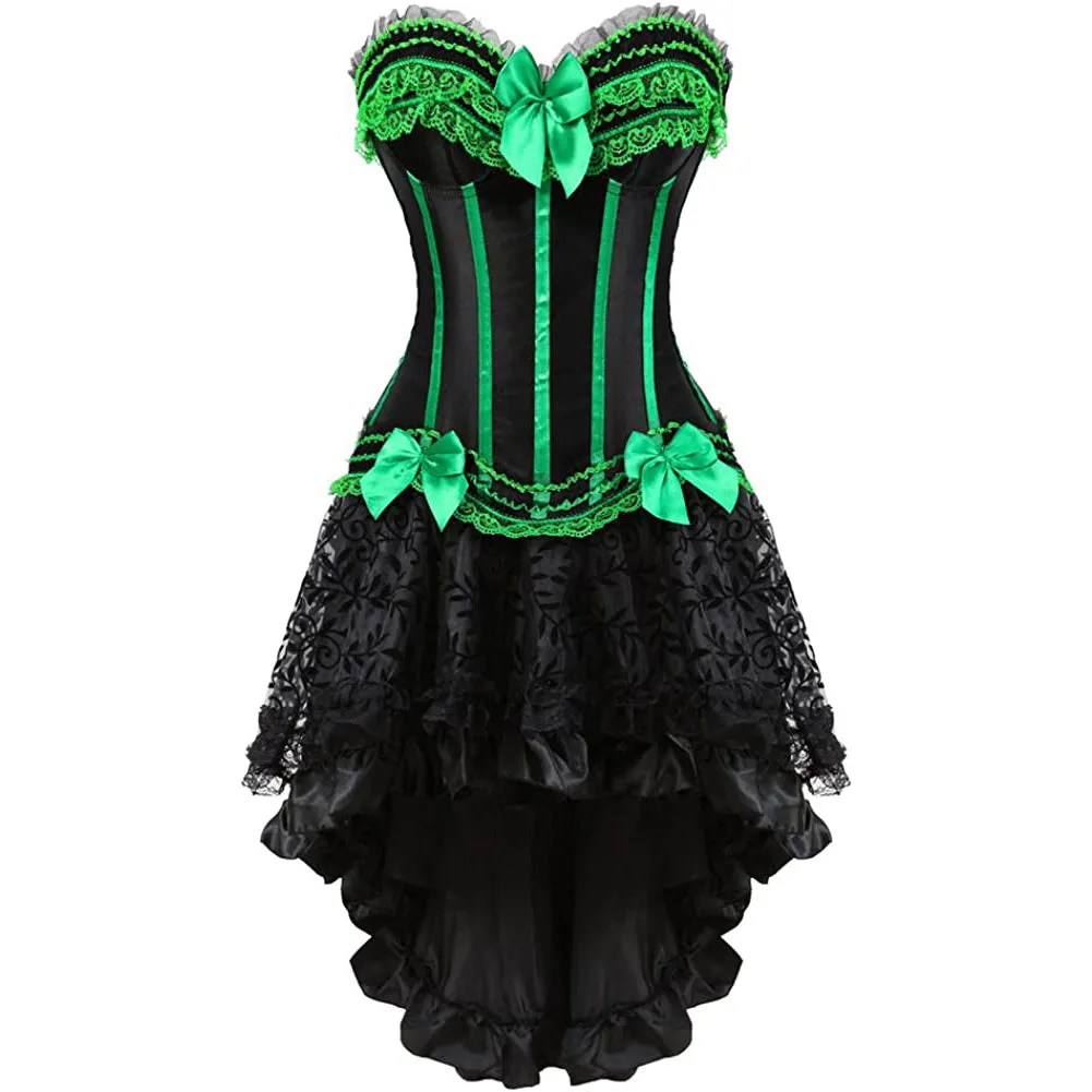 Gothic Striped Corset with Fluffy Pleated Layered Tutu Skirt