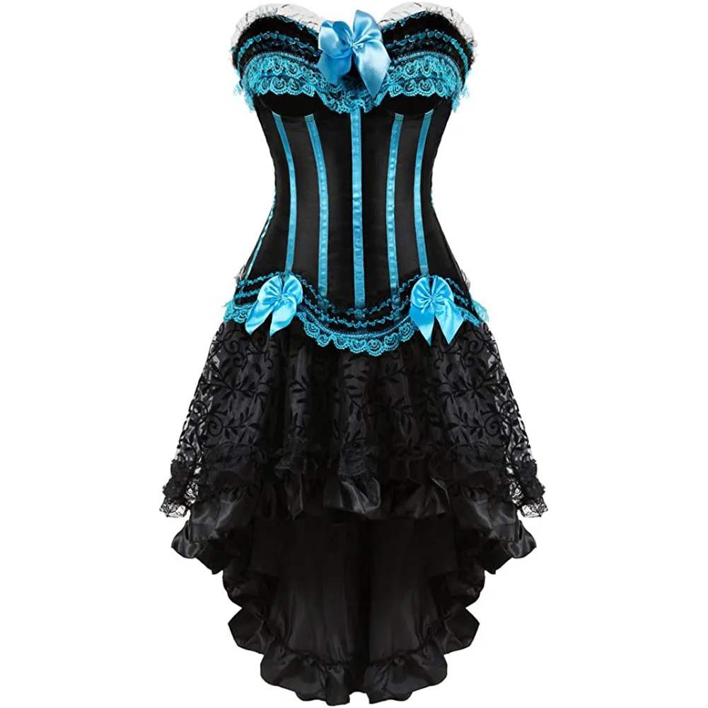 Gothic Striped Corset with Fluffy Pleated Layered Tutu Skirt