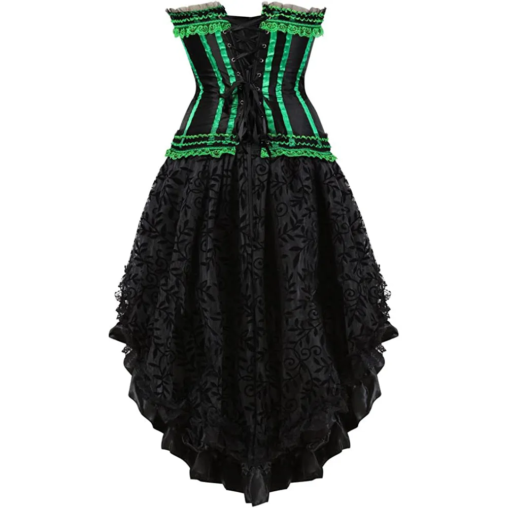 Gothic Striped Corset with Fluffy Pleated Layered Tutu Skirt