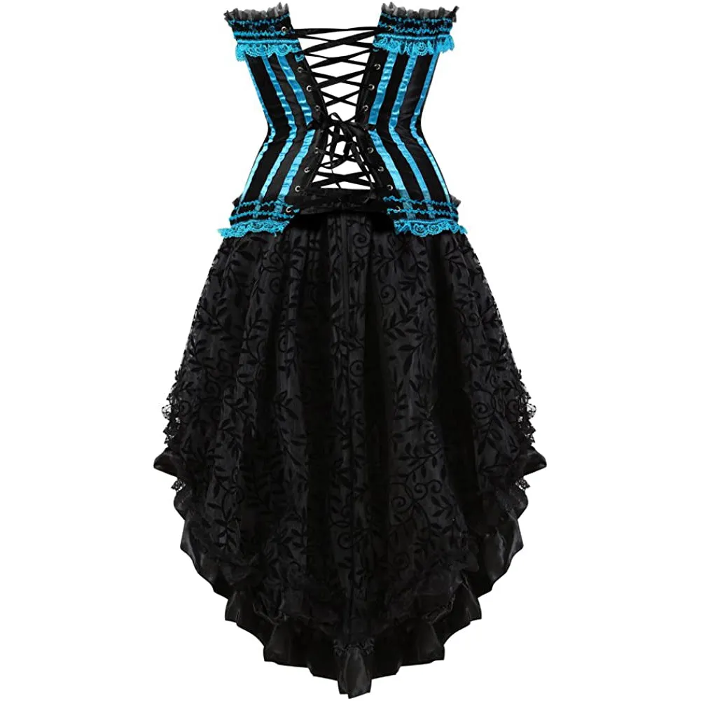 Gothic Striped Corset with Fluffy Pleated Layered Tutu Skirt