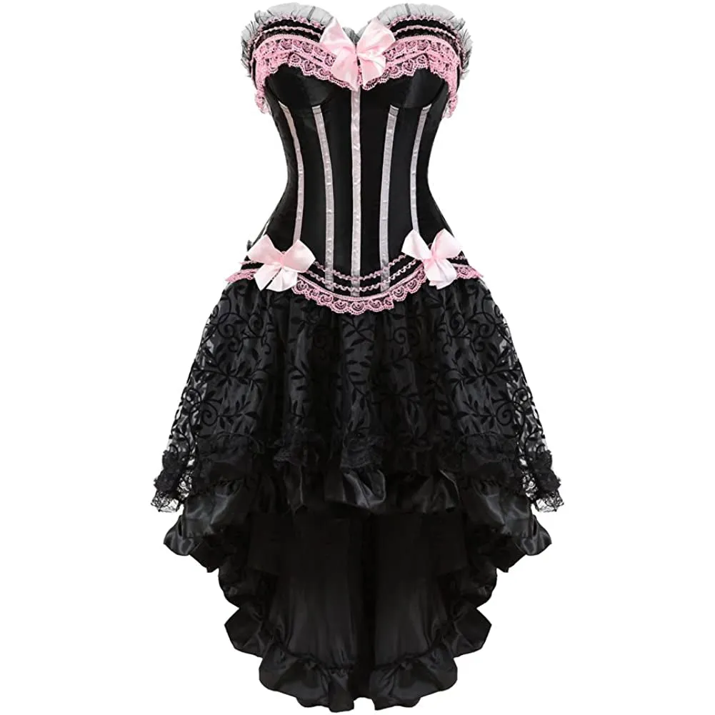 Gothic Striped Corset with Fluffy Pleated Layered Tutu Skirt