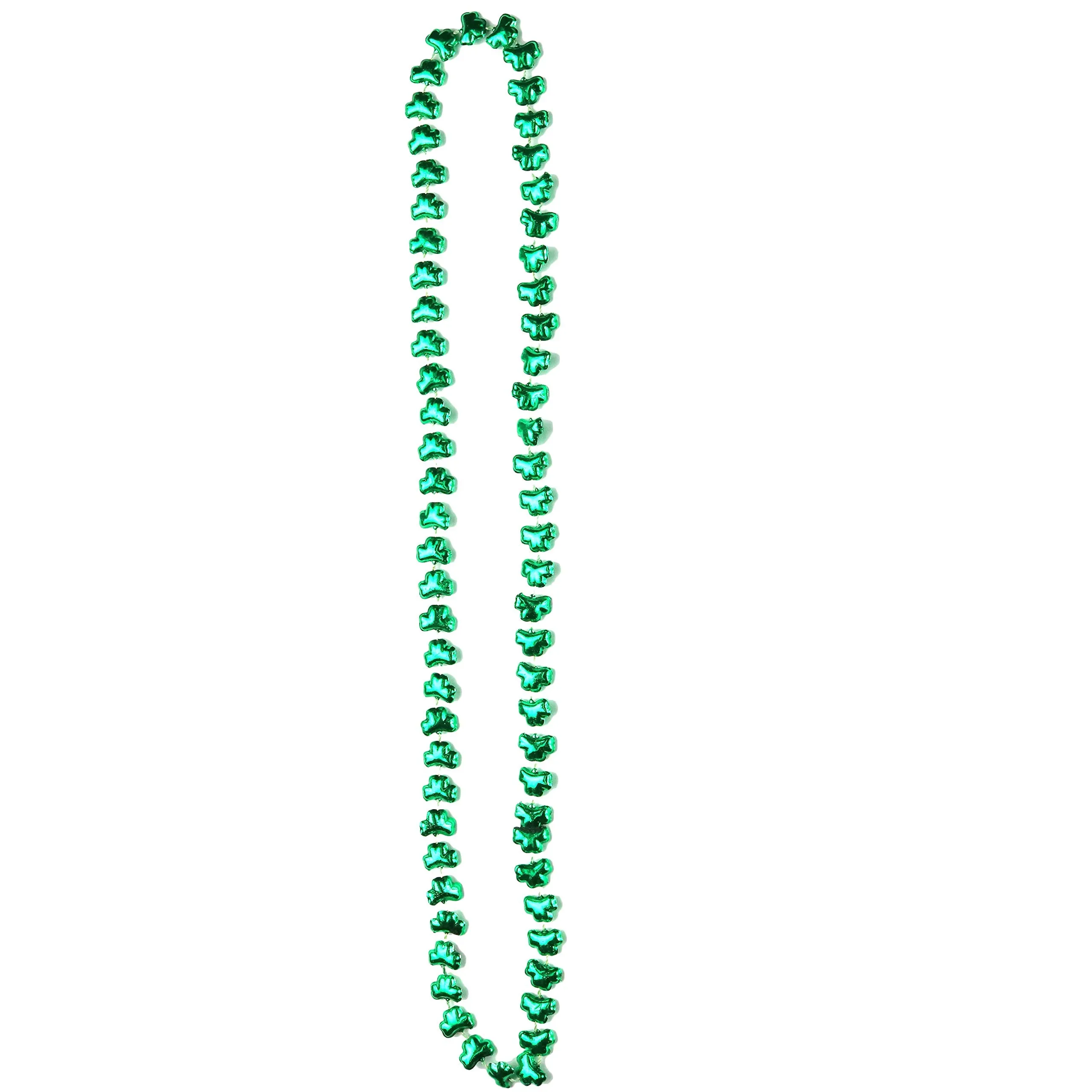 Green Shamrock Beads Necklaces - St Patricks Day Irish Clover Bead Necklace Party Favors Pack - 1 Dozen