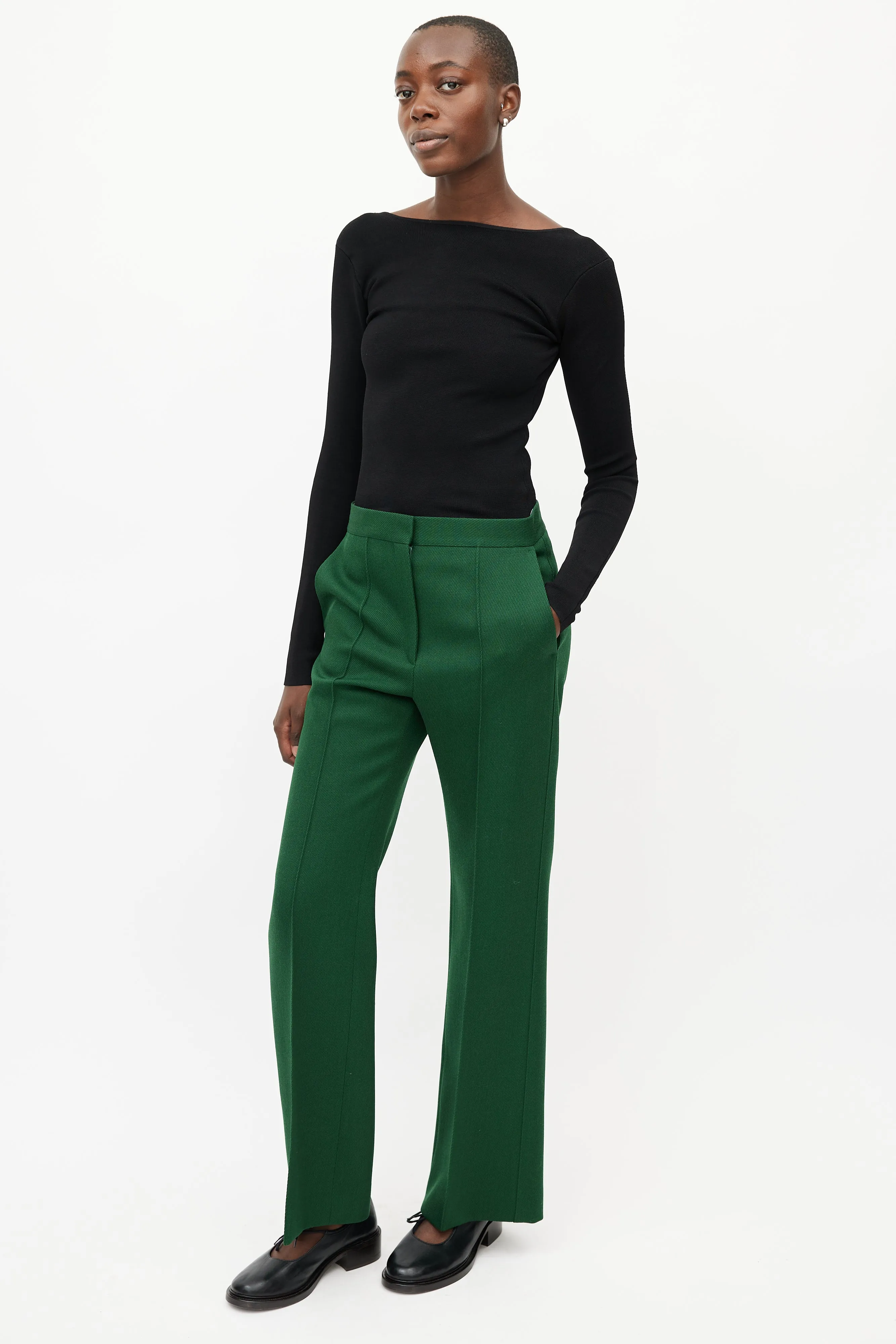 Green Wool Pleated Trouser