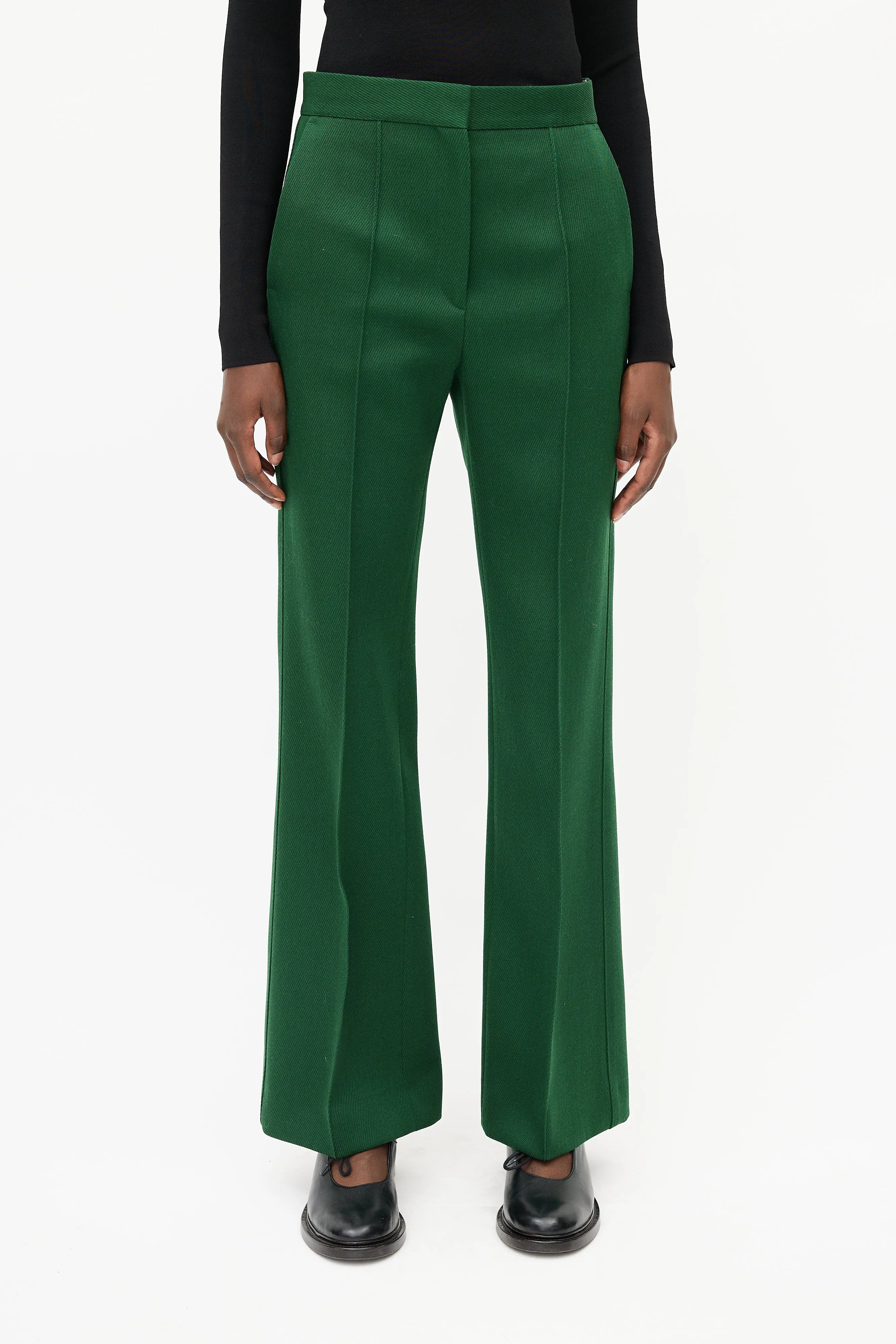 Green Wool Pleated Trouser