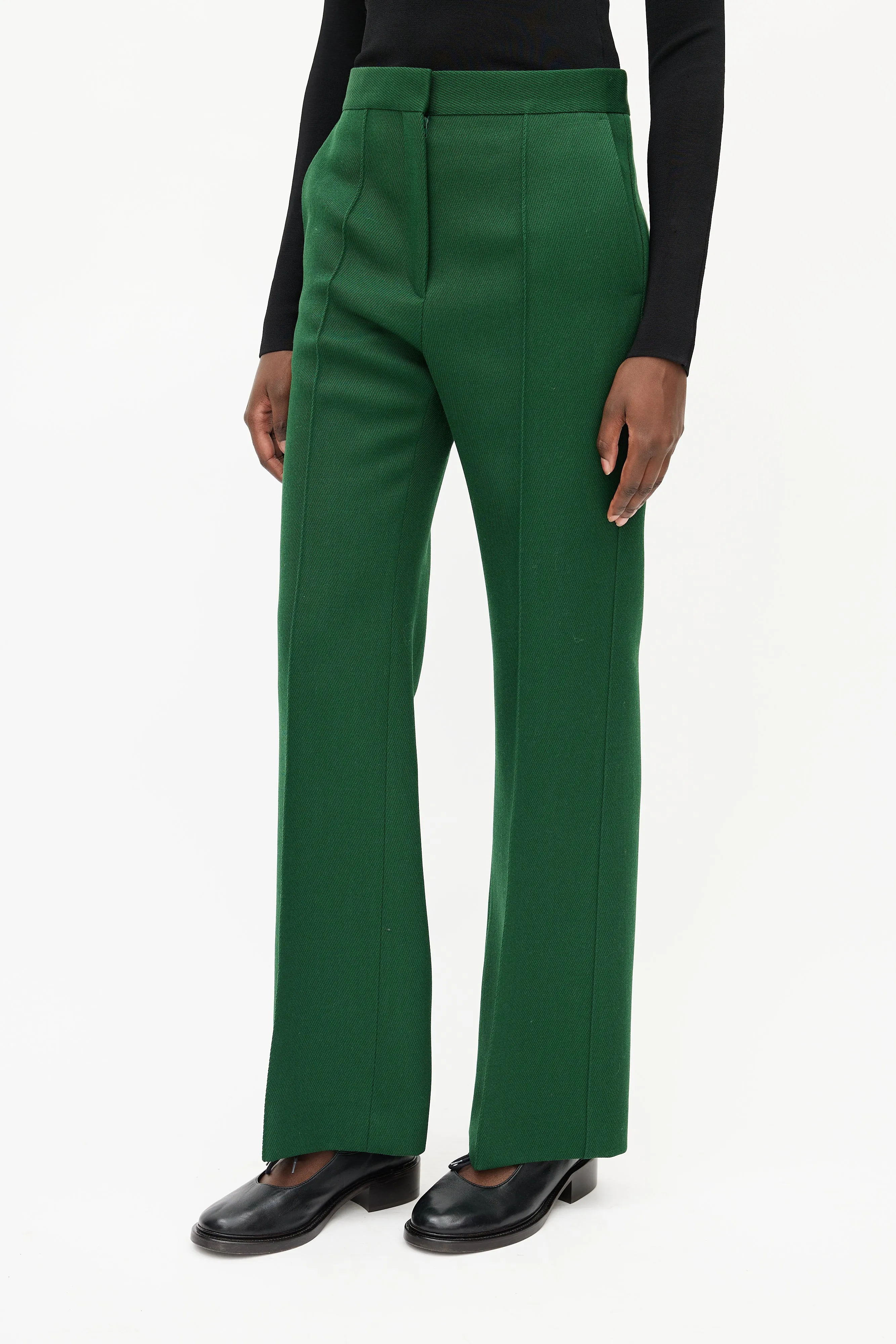 Green Wool Pleated Trouser