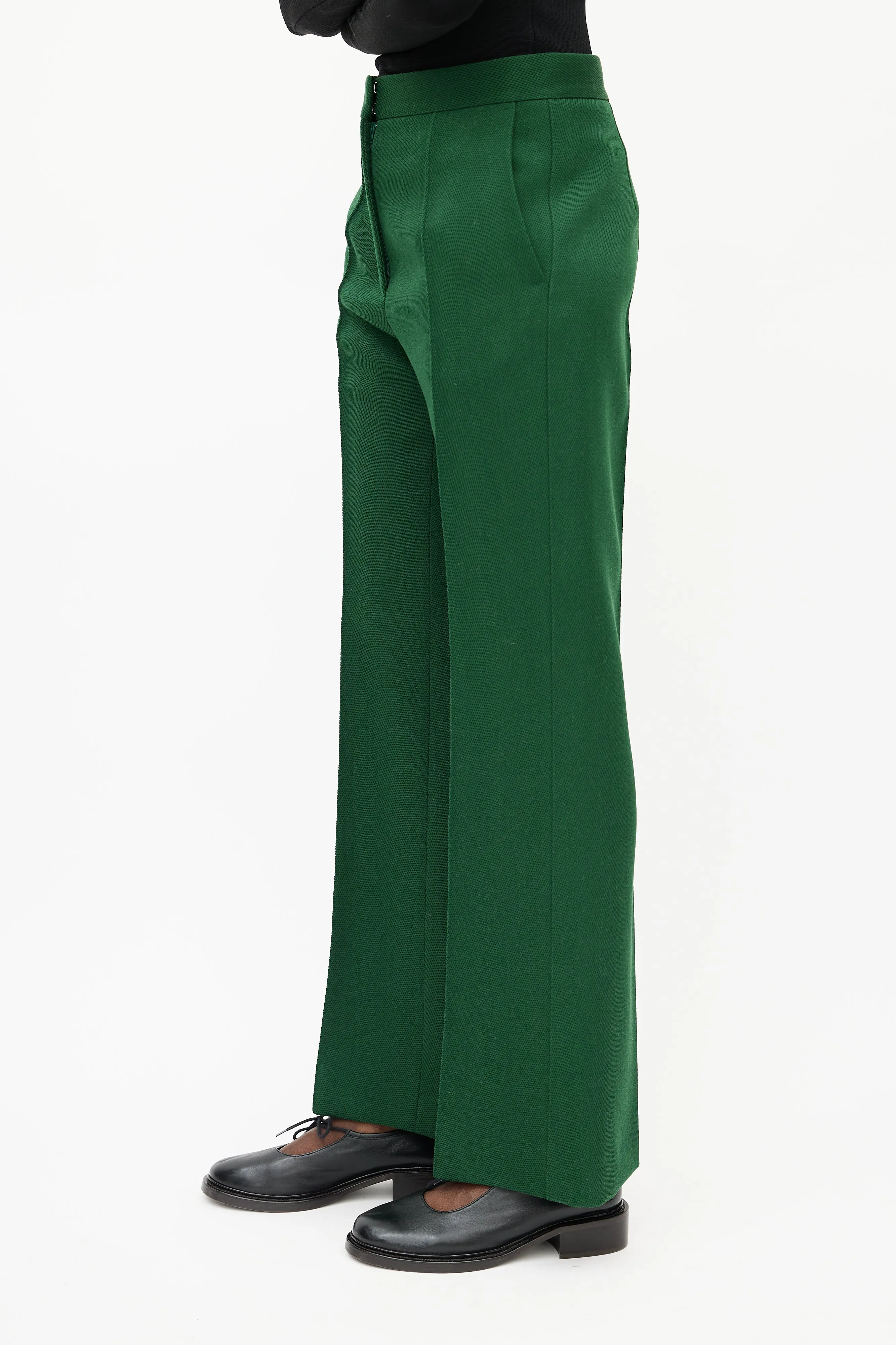 Green Wool Pleated Trouser