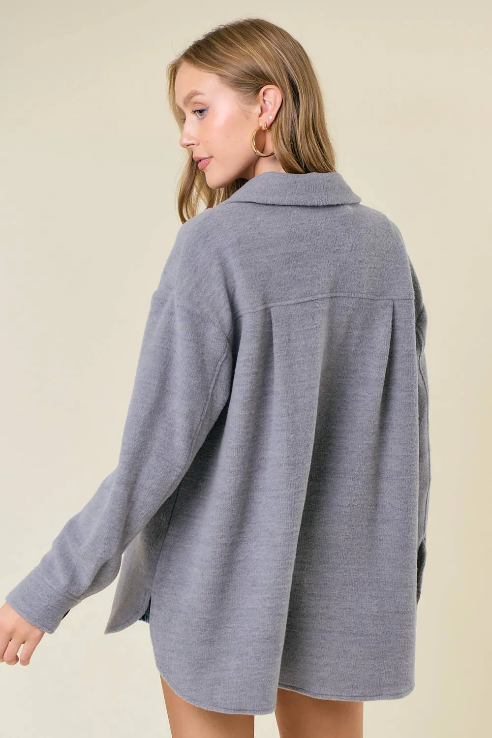 Grey Fleece Button-Down Shacket