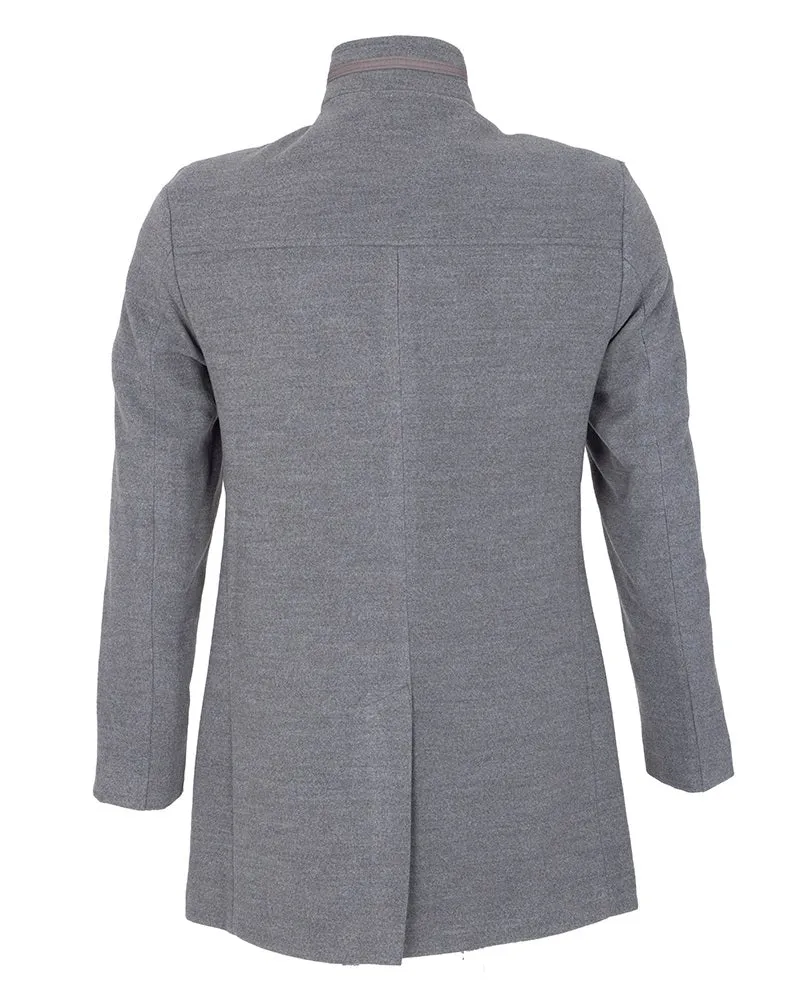 Grey Funnel Neck Wool Blend Warm Overcoat