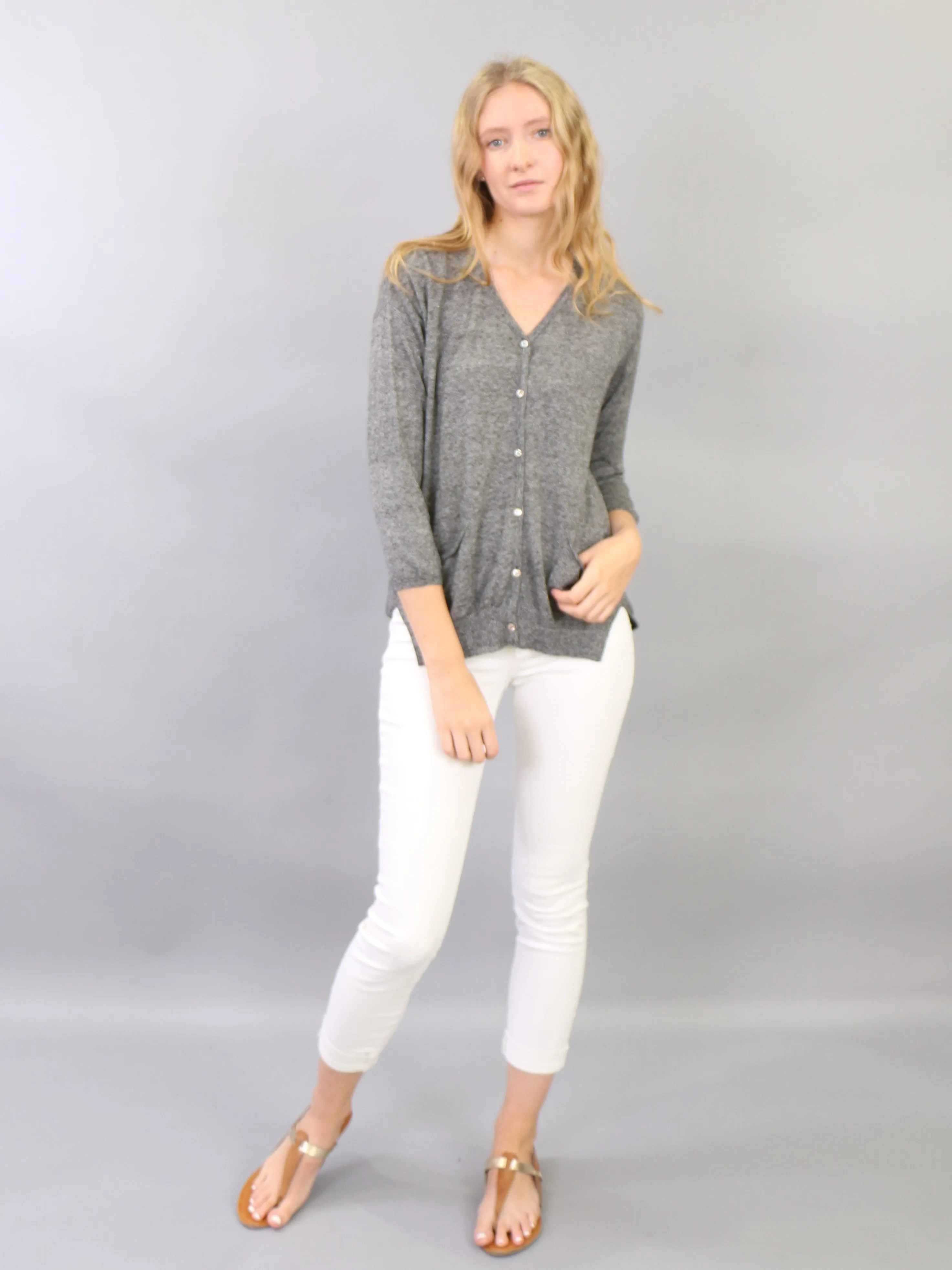 High-Low Hem V neck Cardigan