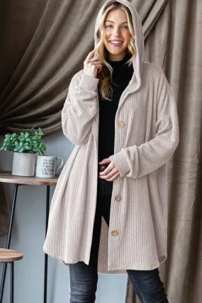 Hooded Oatmeal Ribbed Cardigan