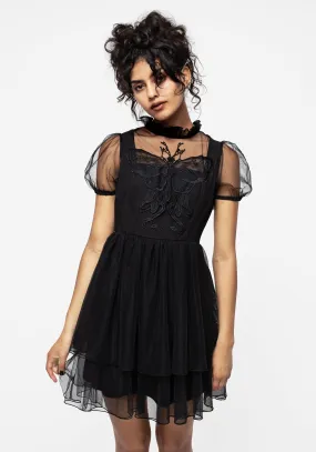 Hysteria Butterfly Applique Frill Neck Tulle Mini Dress