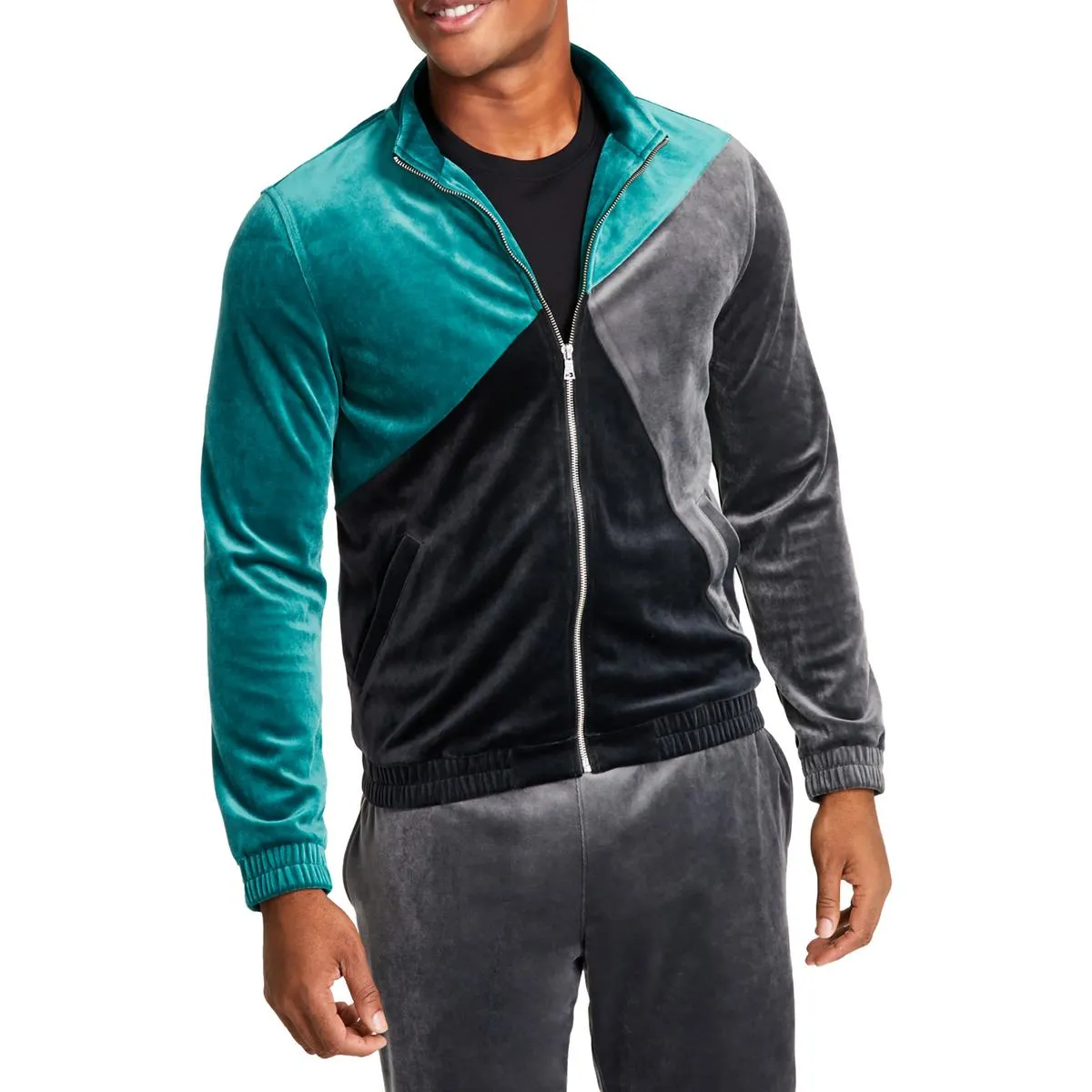 INC Mens Velour Colorblock Track Jacket