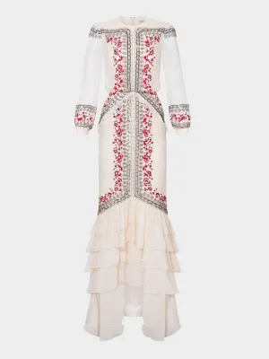 Isa Long C Dress Cream Botanic Embroidery